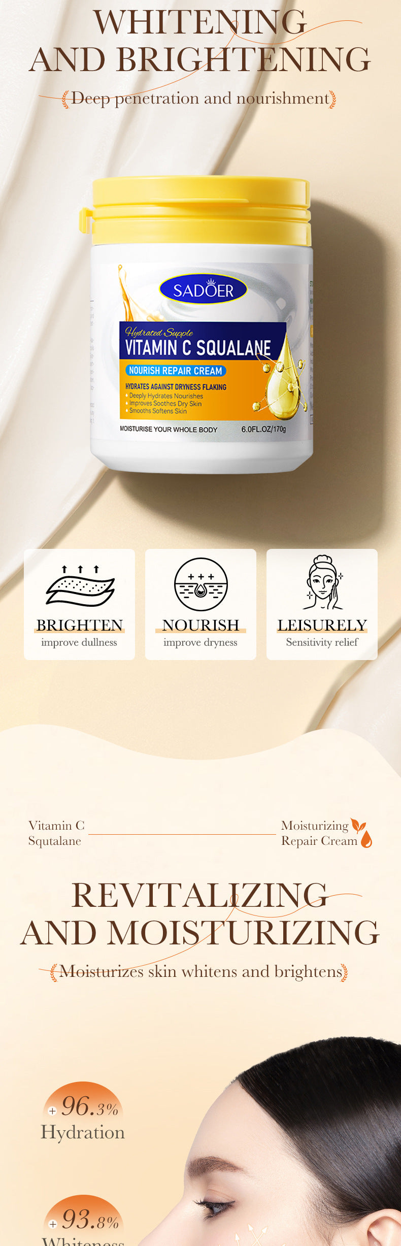 Repair cream170g SADOER Vaseline Vitamin C Hydrating and Moisturizing Face Cream Cross-Border Wholesale