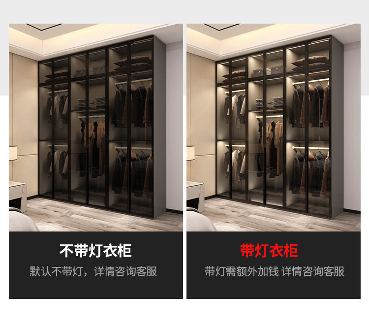 Modern Minimalist Wardrobe for Home Bedroom Cloakroom Glass Door Wardrobe Combination Small Apartment Wardrobe Light Luxury Free Shipping