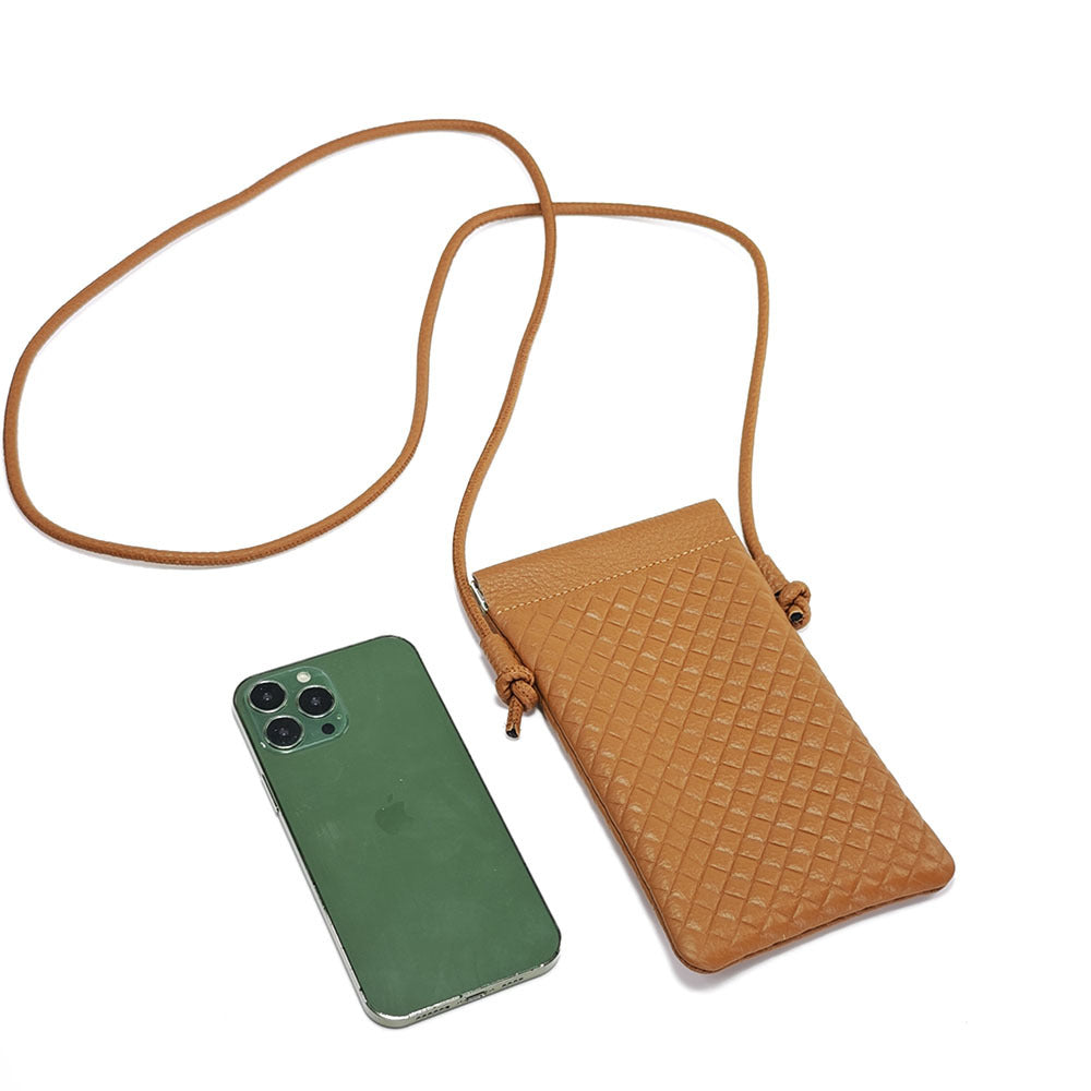 Genuine Leather Phone Bag for Women, Crossbody Small Bag, New Woven Pattern Vertical Style, Lightweight Mini Cowhide Walking Bag