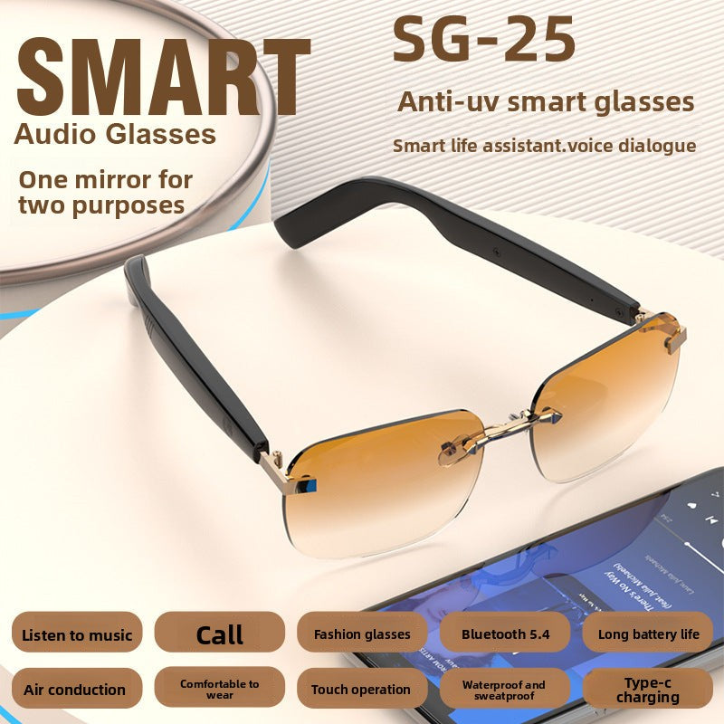 New Fashion Black Technology Smart Bluetooth Glasses UV Protection Call Photo Sunglasses Wireless Headphones Frameless