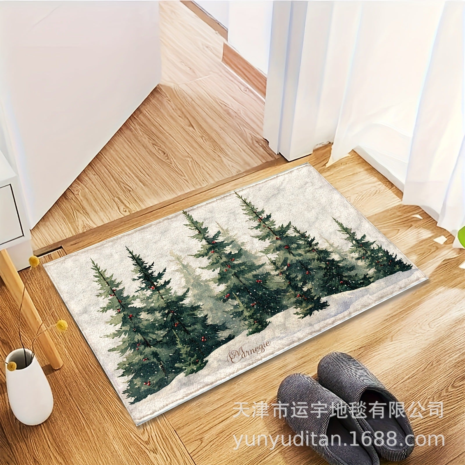 Christmas Decorative Doormat Crystal Velvet Non-Slip Door Mat Festive Atmosphere Entrance Door Mat Outdoor Dust Removal Mat