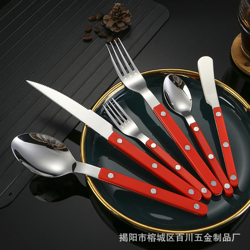 304Mirror Western Tableware Set ABS Handle Butter Knife Fork Spoon Clip Handle Steak Dessert Spoon Fork Plastic Handle