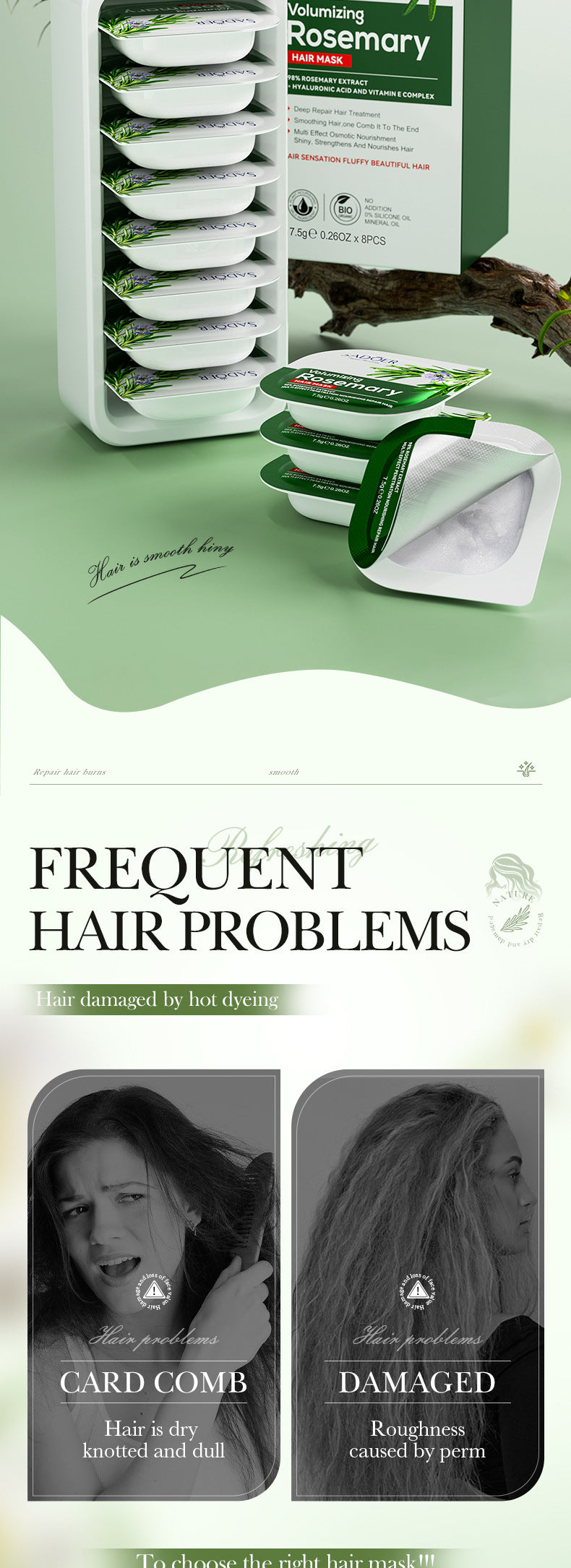 Rosemary Hair Mask SADOER Little Pudding Frizz and Split Ends Smoothing Conditioner Wholesale