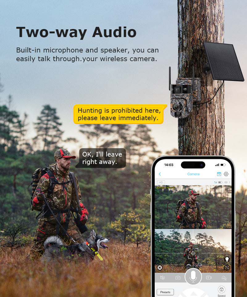 Specially designed for the new bush camouflage pattern4G Solar-powered Camera6MP Hd202x Zoom Surveillance Camera
