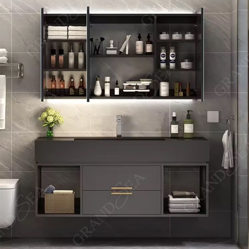 Bathroom Equipment Drawer Storage Luxury Solid Wood and Marble Top White Lacquer Bathroom Vanity