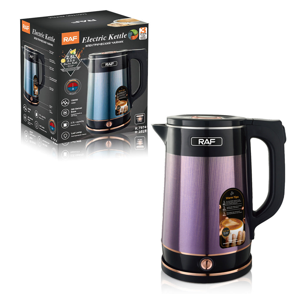 RAF European Standard High-Power Stainless Steel Anti-Dry-Burn Electric Kettle Fast Heating Long-lasting Insulation304Seamless Kettle2.5L
