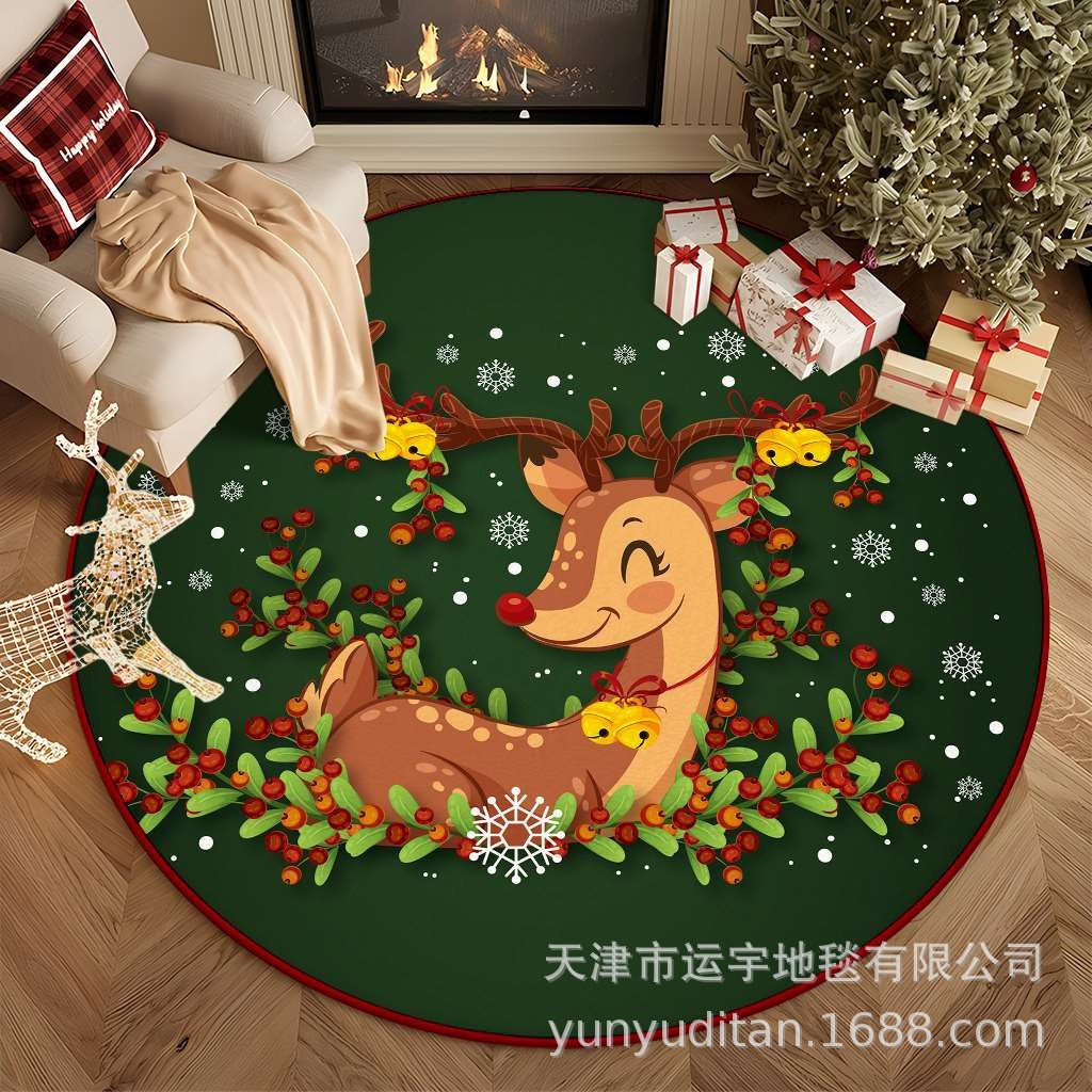 Christmas Carpet Round Living Room Mat Christmas Decoration Atmosphere Mat Christmas Tree Mat Labeling and Shipping