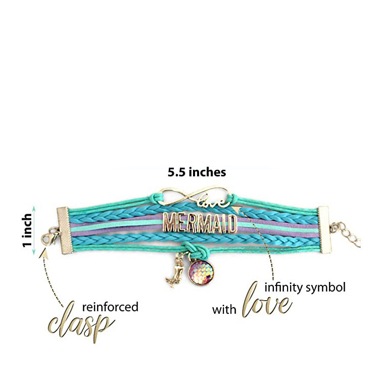 MERMAID Mermaid Multi-layer Braided Bracelet with Round Fish Scale Pendant for Women, Layered Mermaid Braided Bracelet