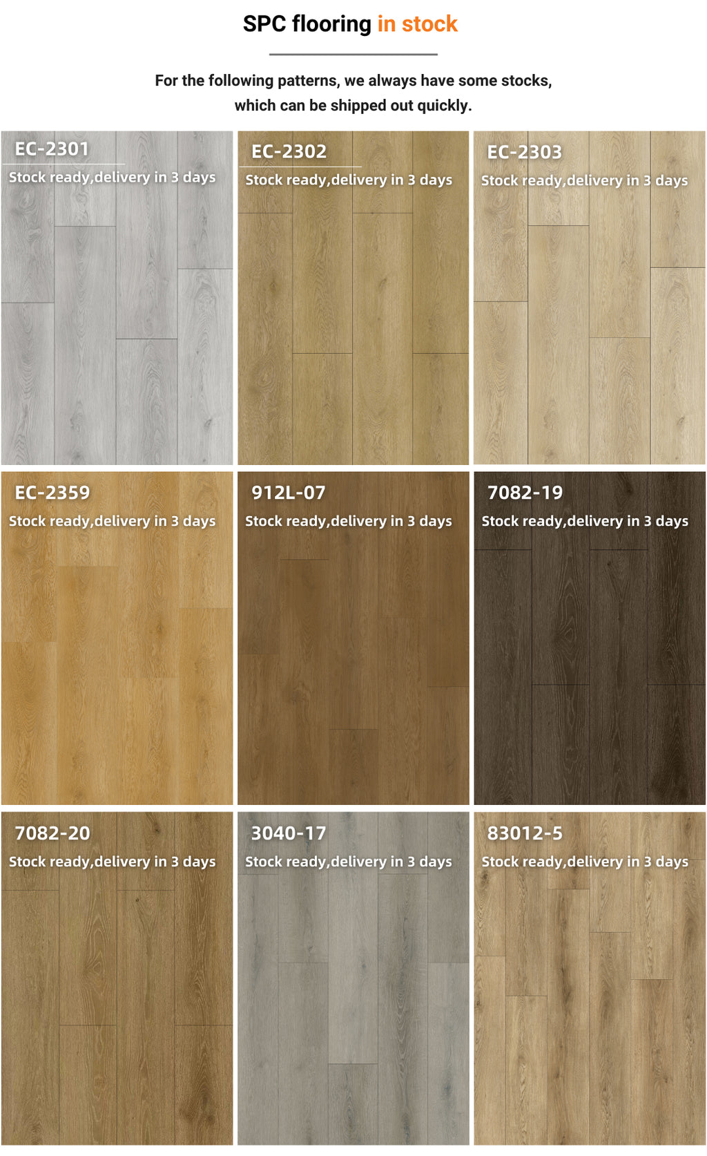 3.5mm 4.0mm  Spc  Floor Wood Tiles Plastic Flooring