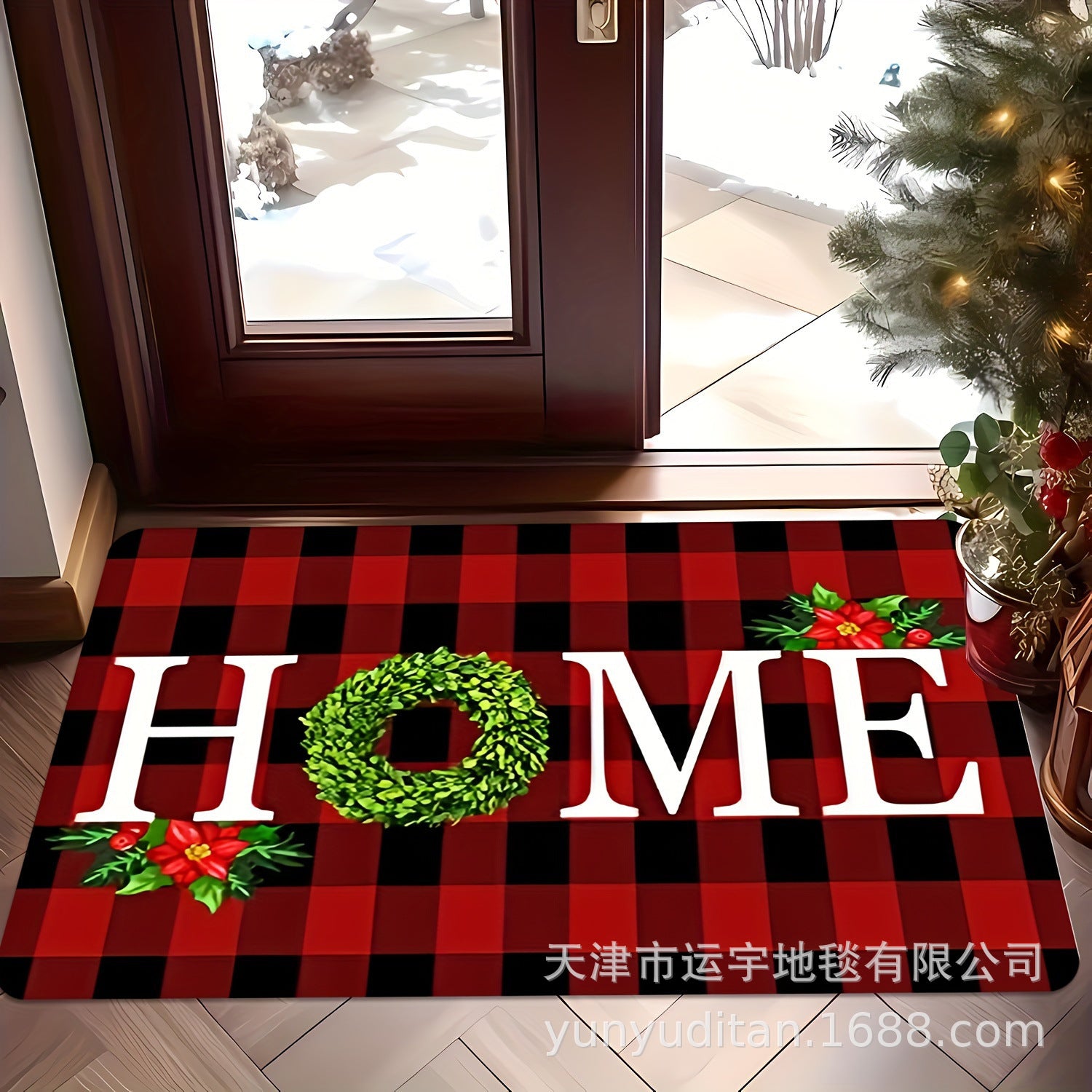 Christmas Flannel Doormat Holiday Decoration Entrance Mat Bathroom Water Absorbent Non-Slip Mat Customizable