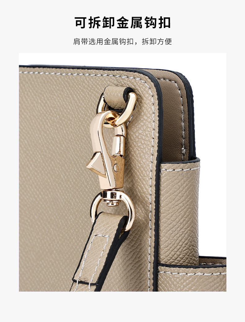 High-Quality Texture Fashion Versatile Lock Buckle Phone Bag Palm Print Genuine Leather Trendy Box Bag Simple Solid Color Crossbody Mini