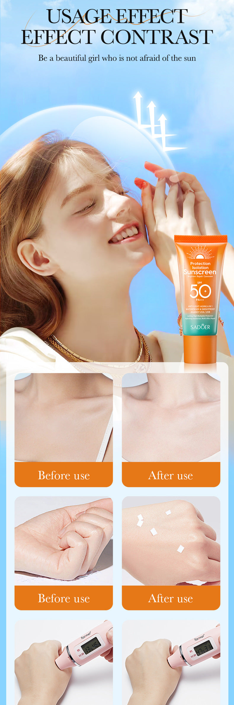 Sunscreen50g SADOER Isolation Sunscreen Repair UV Protection Sunscreen Lotion  Wholesale