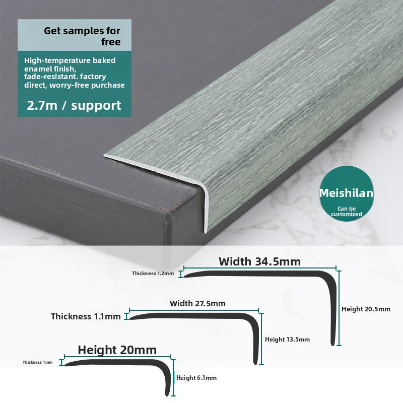 Aluminum alloy wood floor edge trim strip floor finishing strip L Wood grain trim strip7Door threshold trim edge sealing strip