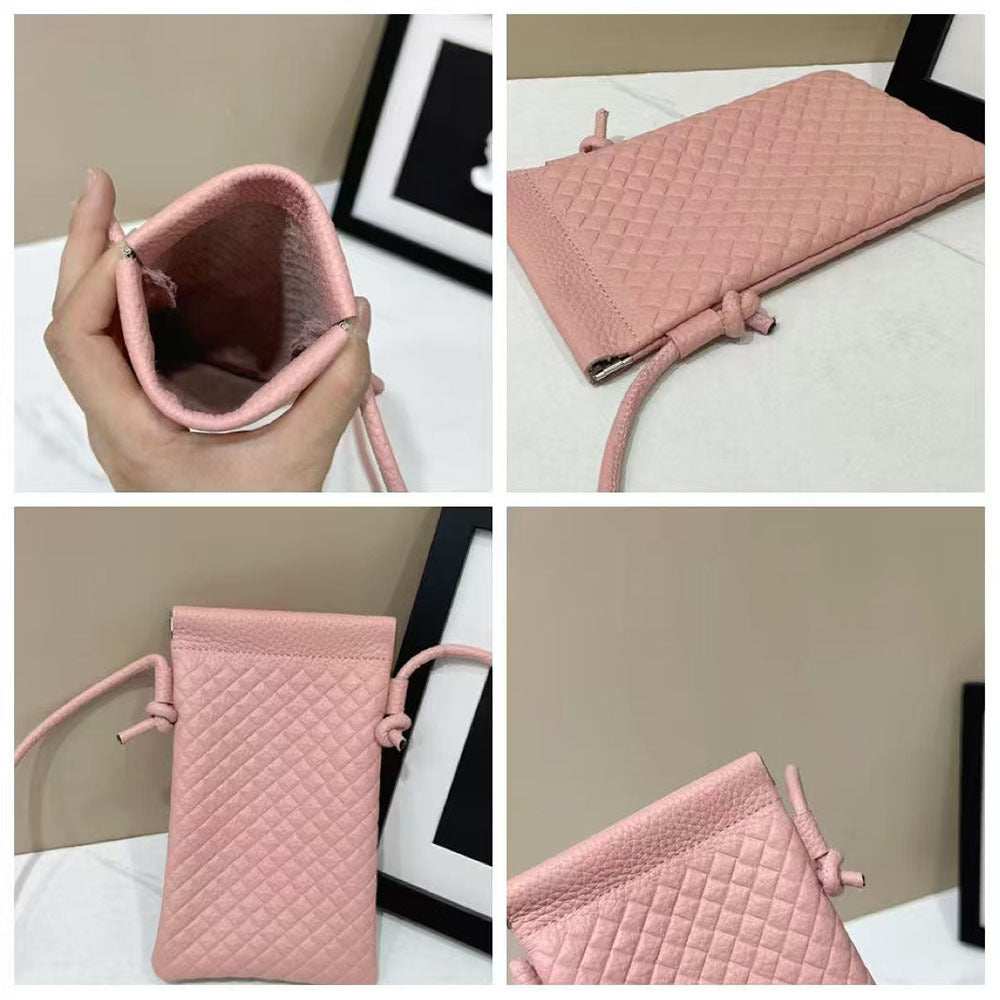 Genuine Leather Phone Bag for Women, Crossbody Small Bag, New Woven Pattern Vertical Style, Lightweight Mini Cowhide Walking Bag