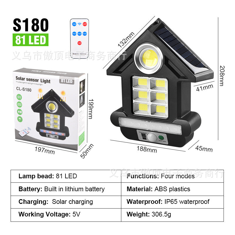 Solar Street Light Human Body Sensing Small Wall Light with Remote Control Garden Light COB Security Light Waterproof Garden Light
