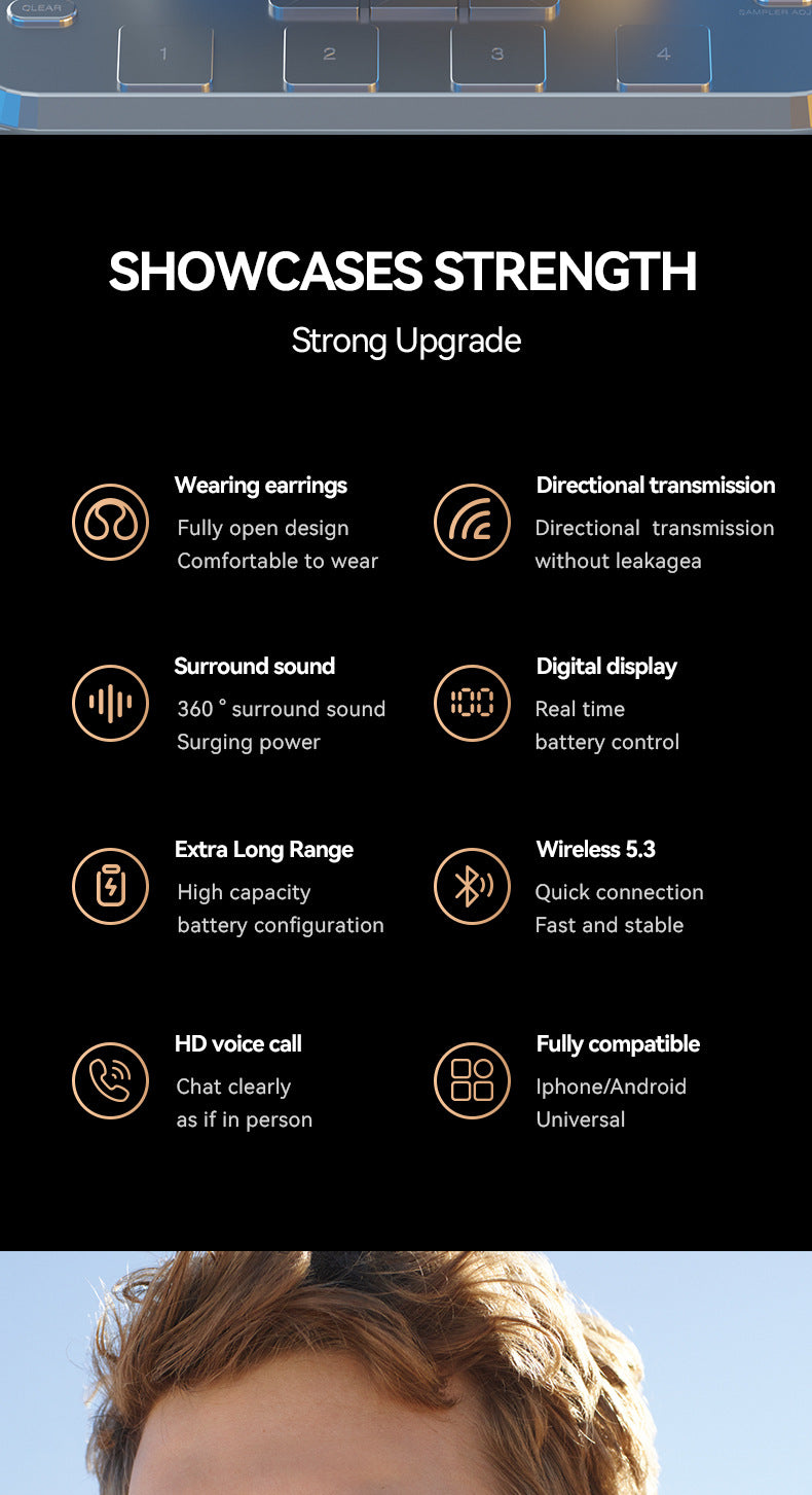 M47New Private Model Ear Clip Bone Conduction Bluetooth Earphones Non-In-Ear Sports Digital Display Long Battery Life Earphones