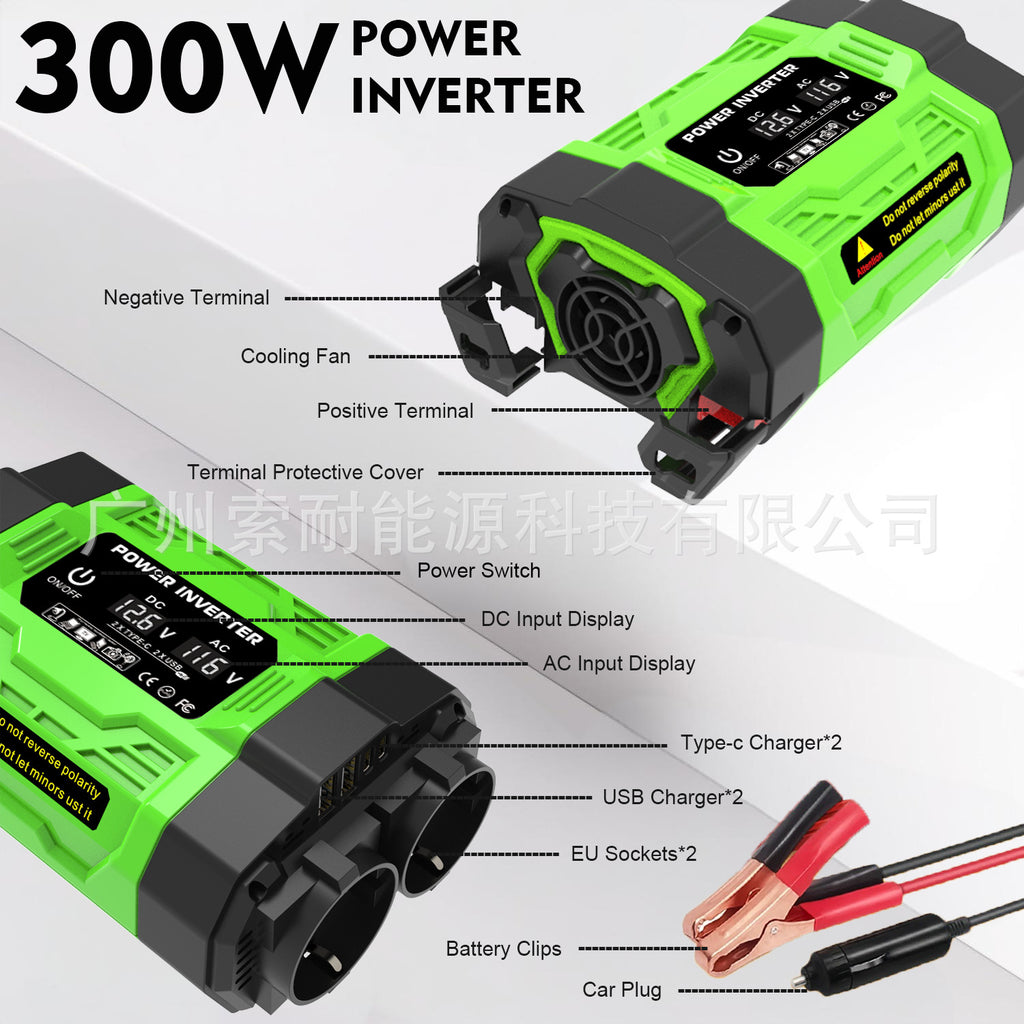 Vehicle Inverter200W300W600W12V Turn110V/220V With dual sockets USB/Type-C Converter