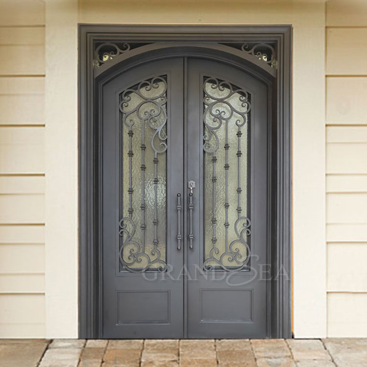 Foshan Factory High Quality Double Front Entry Doors Wrought Iron Doors Double Exterior