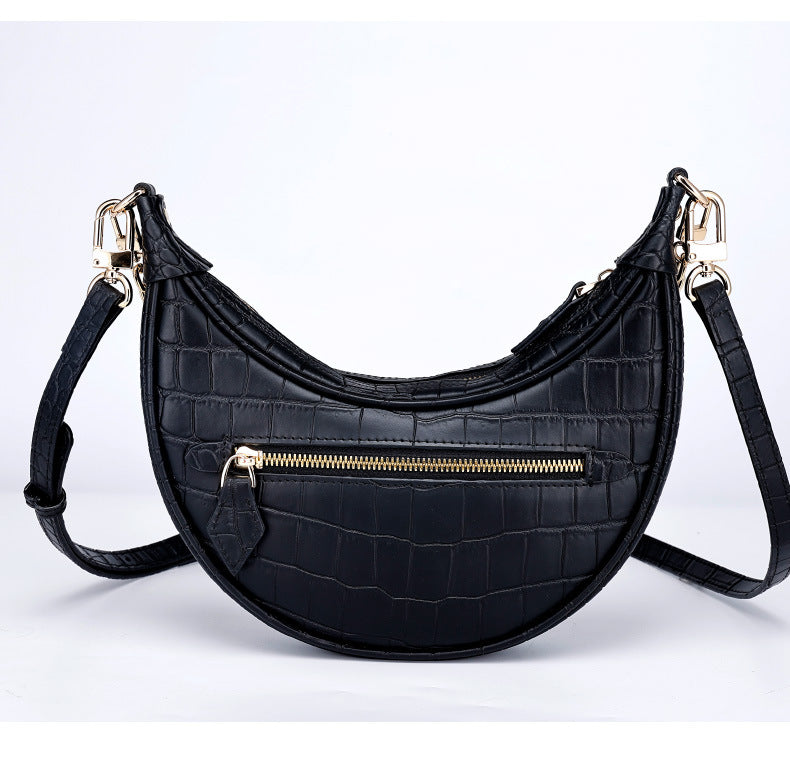 European and American Underarm Single Shoulder Bag for Women, Chain Moon Bag, Mini Fashion Women's Bag, Trendy Versatile Crocodile Pattern Light Luxury Crossbody Bag