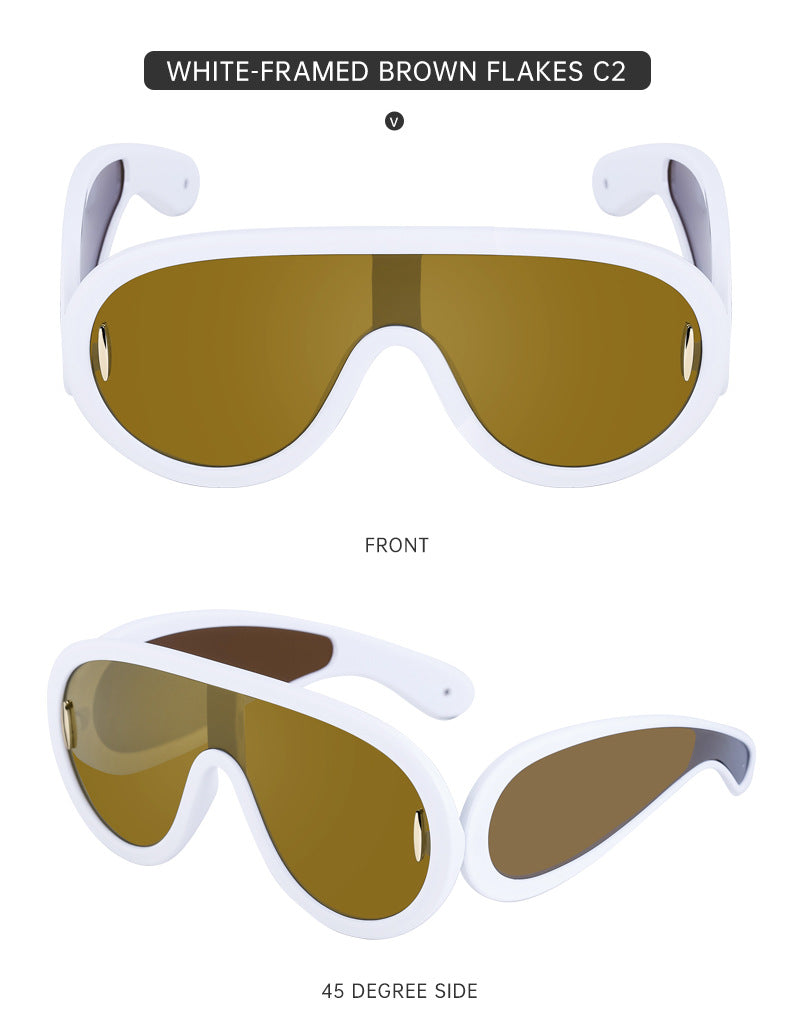 European and American Fashion One-piece Large Frame Sports Sunscreen Sunglasses Women's Trendy Sports Cycling Windproof Sunglasses Men's Glasses