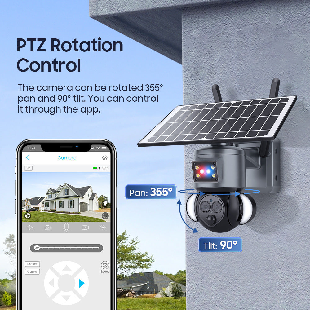 New Product12Binocular Hybrid Zoom Solar Camera Courtyard6MP High Definition Red and Blue Alarm Monitoring