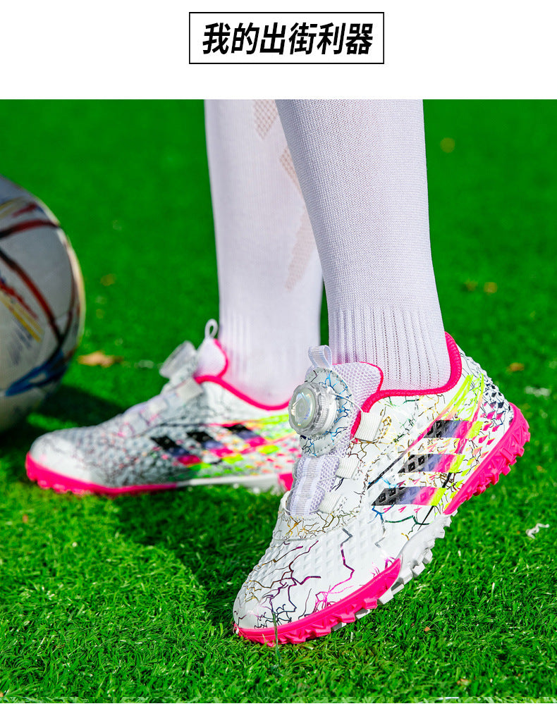 New style soccer shoes for men, women, and children with rotating buckle TF Broken Nail Style Youth Student Grassland Competition Training Shoes