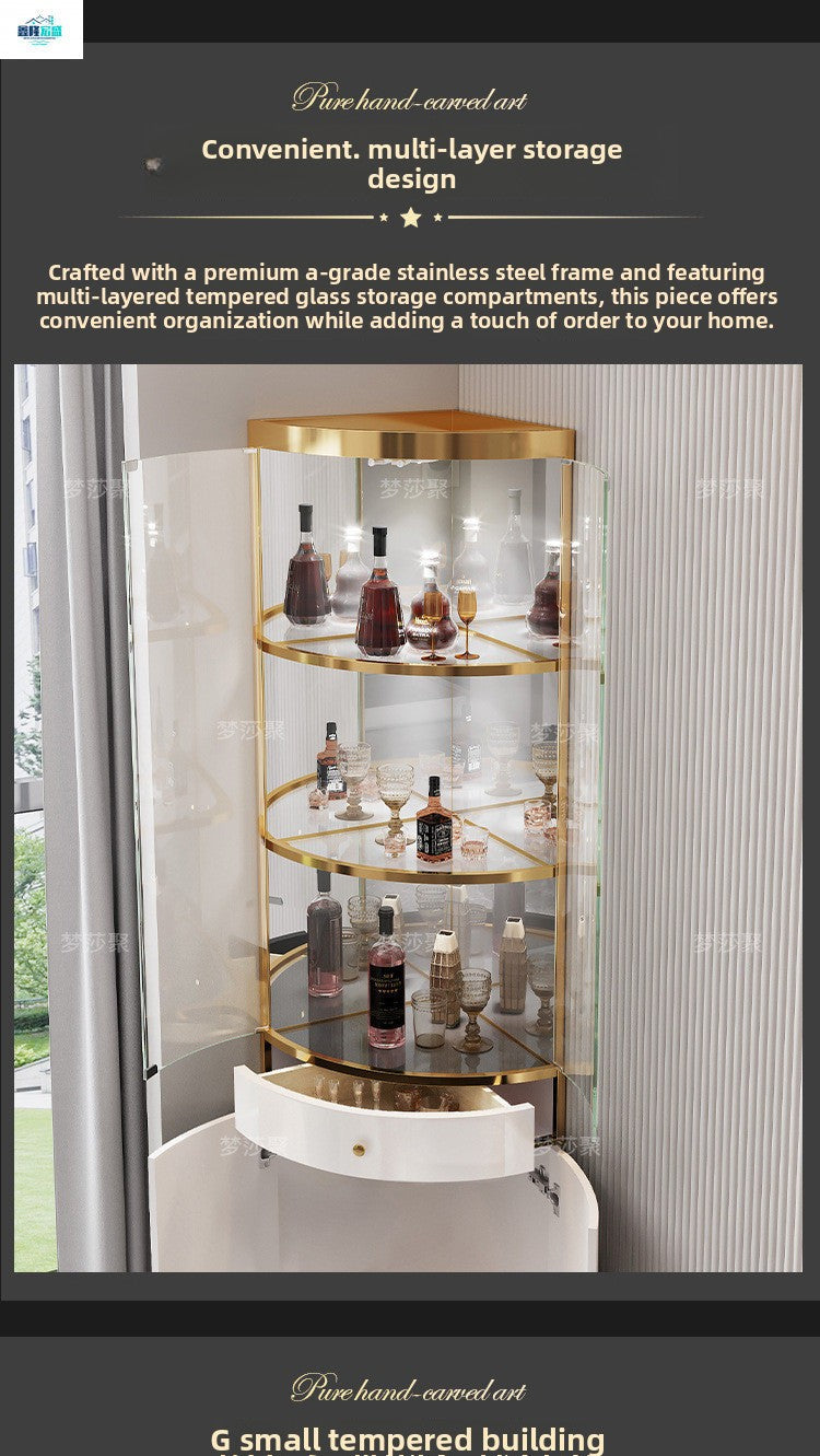 Corner Cabinet Light Luxury Glass Wine Cabinet Triangle Cabinet Living Room Corner Cabinet Fan-shaped Wall Corner Cabinet Wall-mounted Corner Wine Cabinet