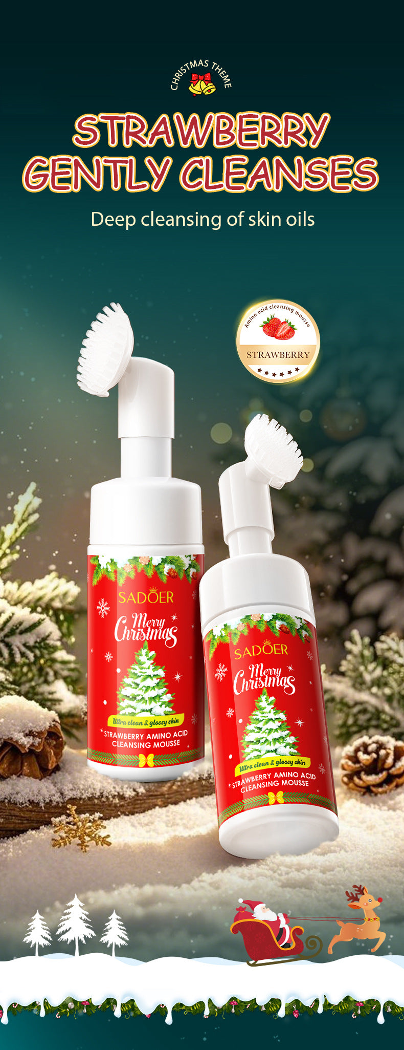 Christmas Strawberry Amino Acid Cleansing Mousse SADOER Cleansing facial cleanser  foreign trade wholesale