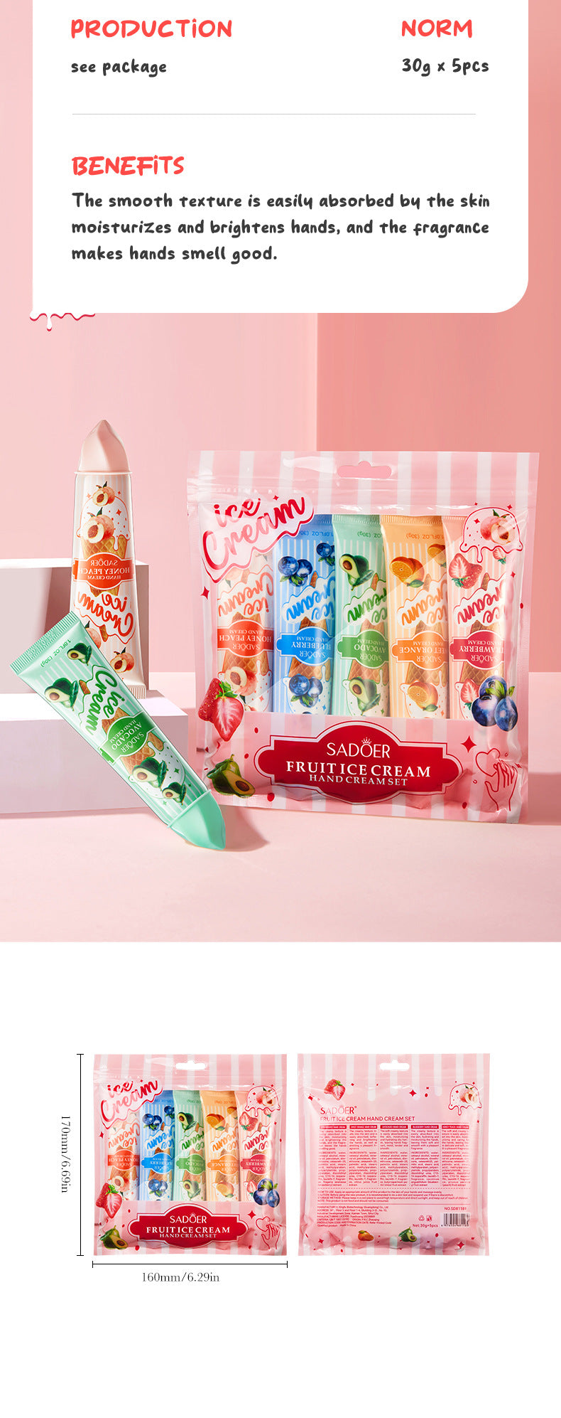 Fruit Hand Cream SADOER Ice Cream Series Moisturizing Autumn and Winter Hand Cream  Foreign Trade Wholesale
