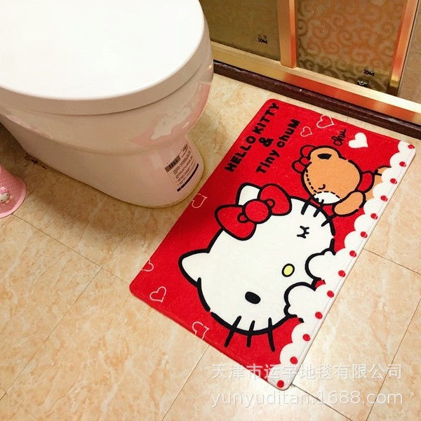 Flannel Mat Cartoon Kitty Bathroom Water Absorption Non-Slip Door Mat Pudding Dog Bathroom Mat Labeling and Dropshipping
