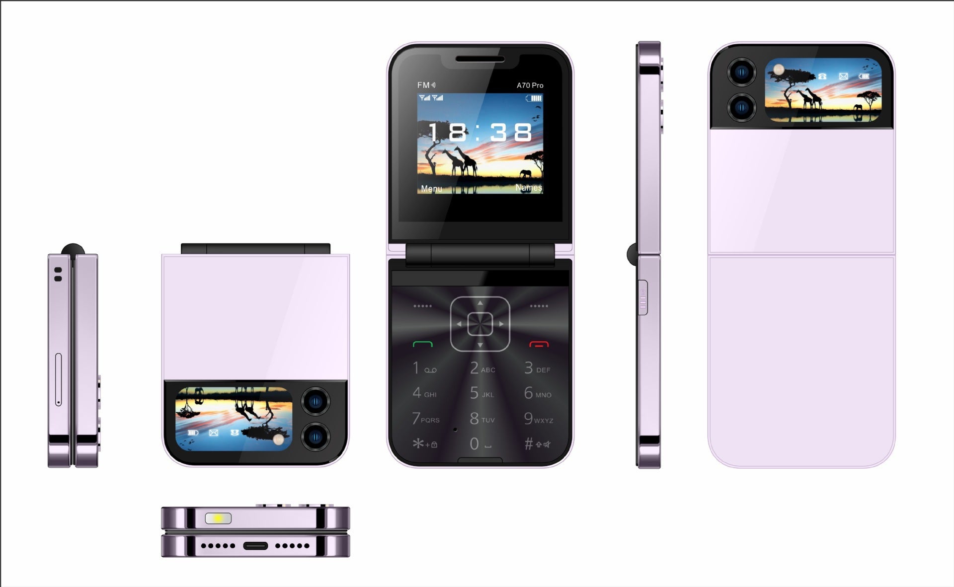A70pro Flip Phone Mini Feature Phone Foldable Phone with Buttons2G Foreign Language Multi-Language