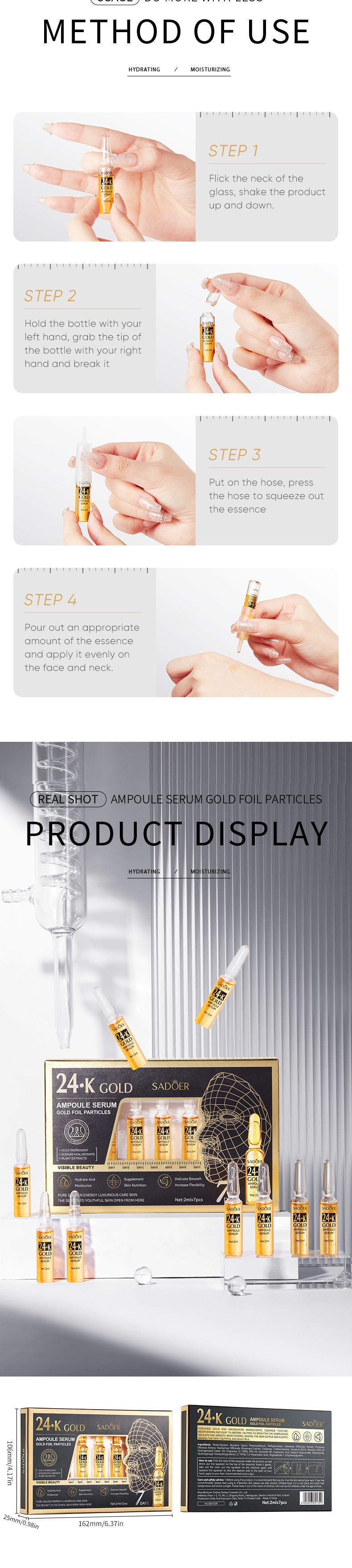 Ampoule Essence SADOER Golden Hyaluronic Acid VC Moisturizing and nourishing  Foreign Trade Live Wholesale