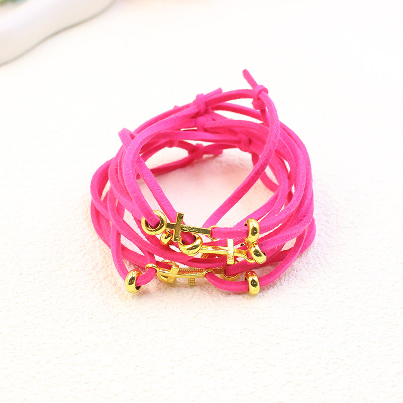 Colorful Cord Gold Bead Bracelet for Women Friendship Gift Simple Stretchable Velvet Cord Set Cross Braided Bracelet