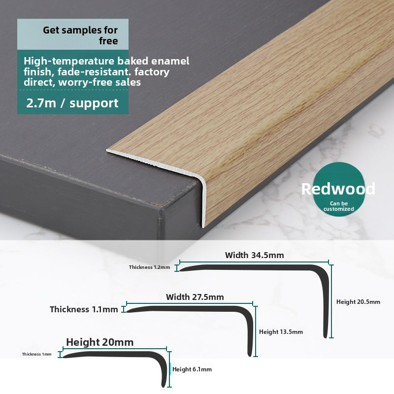 Aluminum alloy wood floor edge trim strip floor finishing strip L Wood grain trim strip7Door threshold trim edge sealing strip