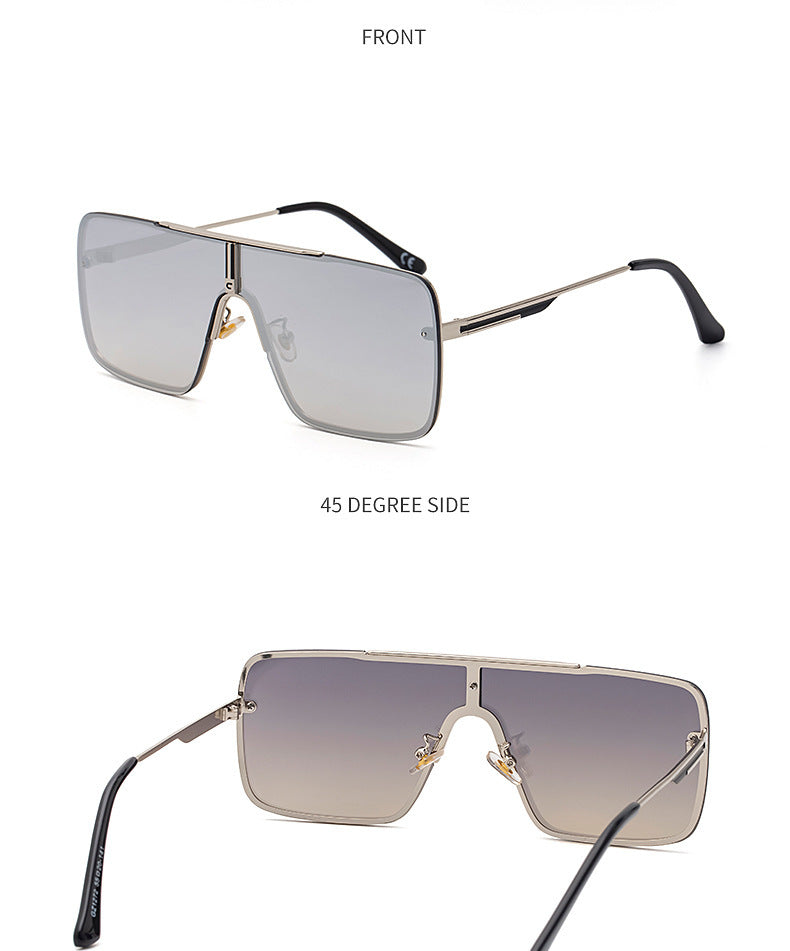 New Large Frame Sunglasses for Men Metal Frame One-piece Fashion Internet Celebrity Square Frame Glasses Trendy Sun Protection Driving Sunglasses