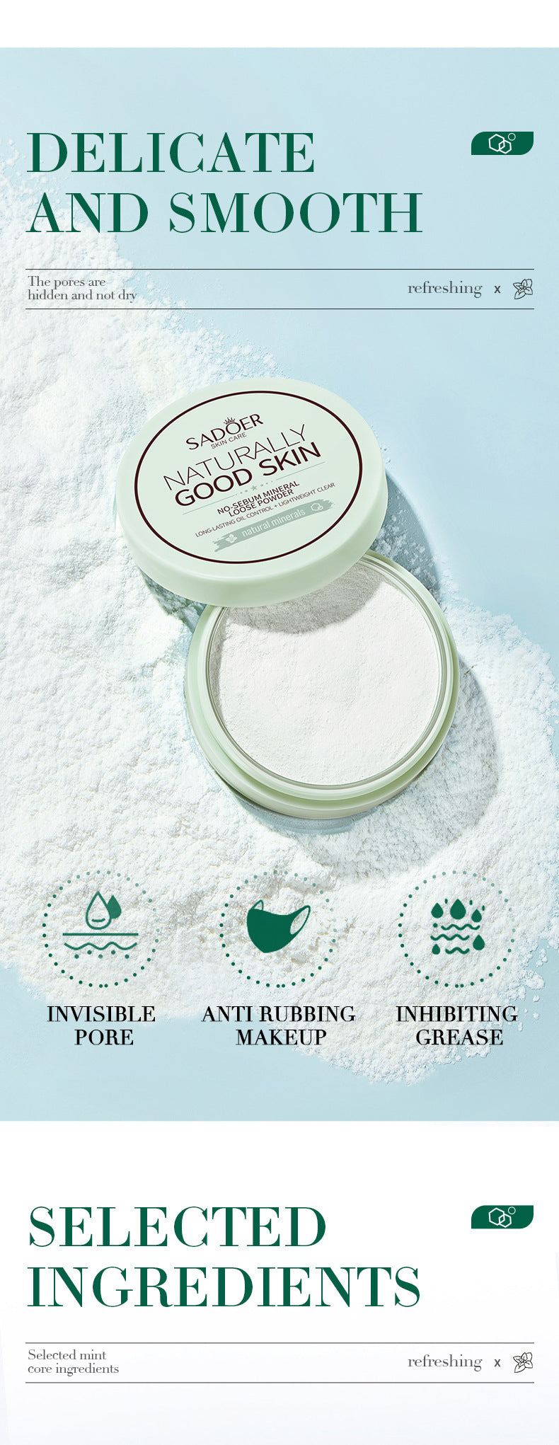 Makeup SADOER Mineral Loose Powder Refreshing Lightweight Setting Concealer Powder  Wholesale