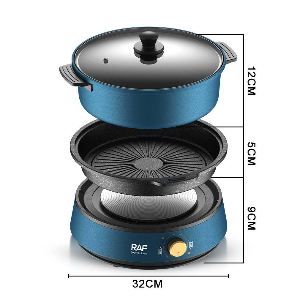 RAF European Standard Household BBQ Hot Pot Grill All-in-One Pot Multifunctional BBQ Machine Grilling and Stir-Frying Electric Grill Pan