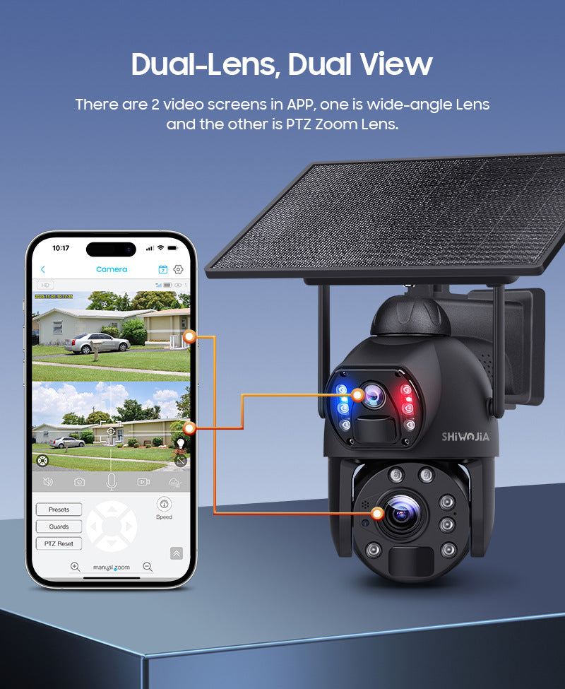 Factory Private Model600Wan HD Solar Camera Full Metal Farm20Night Vision Dual Lens Camera