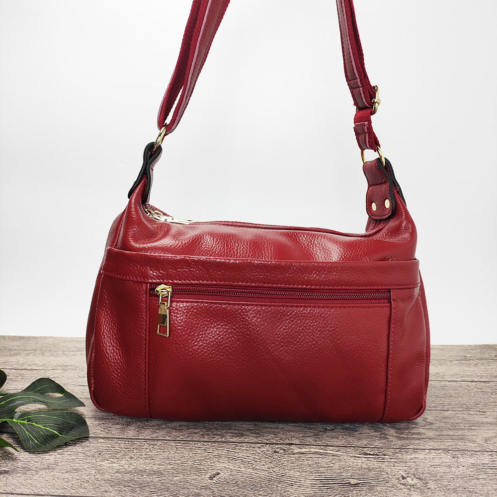 Guangzhou Shiling Genuine Leather Women's Bag for Middle-aged and Elderly Mothers, Multi-pocket Large Capacity Single Shoulder Crossbody Bag Trend