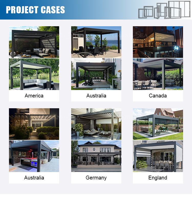 Waterproof Pergola Leisure Garden Motorized Louvered Roof Aluminium Outdoor Bioclimatic Pergola Aluminum