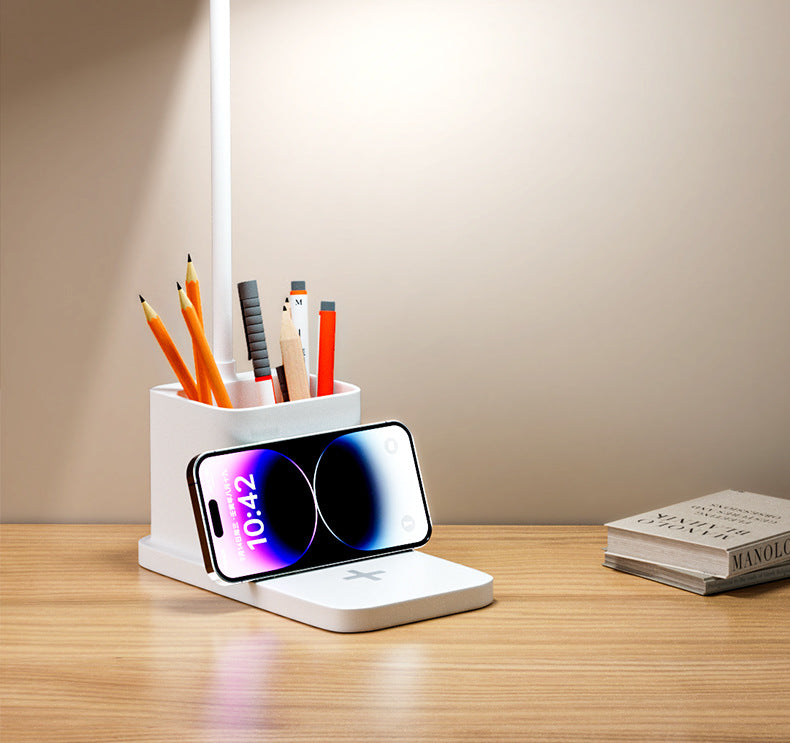 New LED Study Desk Lamp Wireless Charging Lamp Desk Pen Holder Lamp Bedroom Night Light Office Eye Protection Desk Lamp