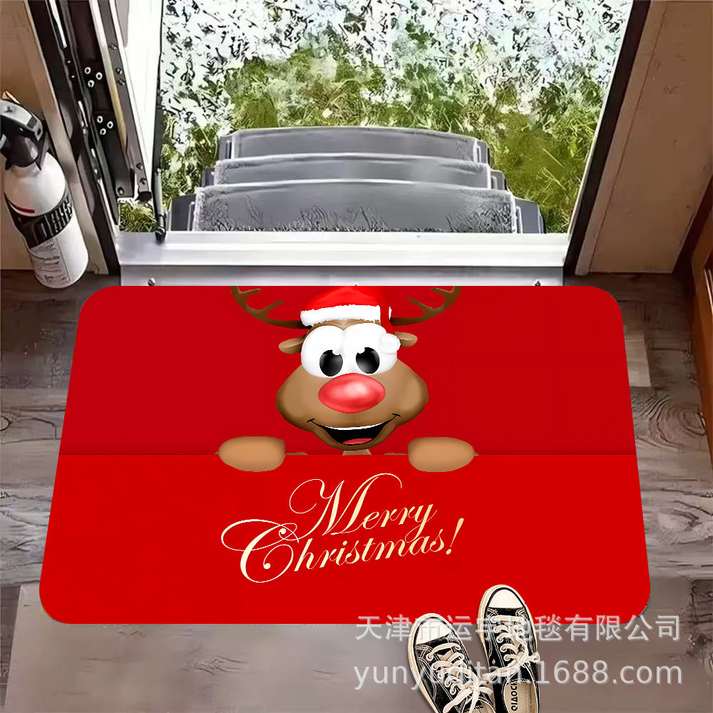 Christmas Flannel Doormat Holiday Decoration Entrance Mat Bathroom Water Absorbent Non-Slip Mat Customizable