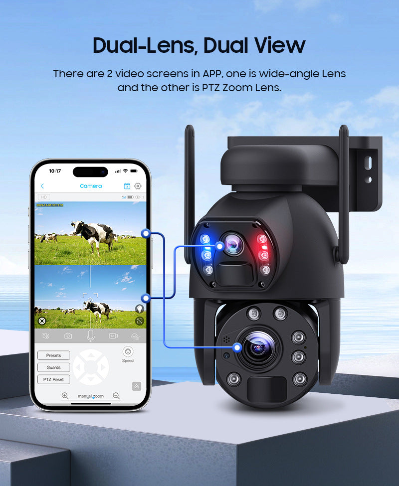 Dual Lens Dual Screen20Zoom7*24Solar Energy20W Hd600MP Metal Housing for Surveillance Camera