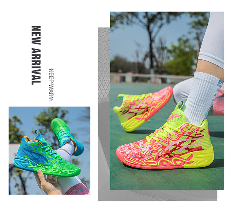 Fashion Trend Basketball Shoes New Youth Mandarin Duck Mesh Breathable Sports Shoes High-Top Training Boots