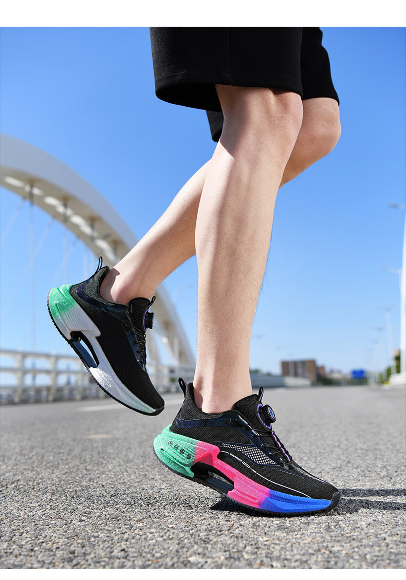 2025Men's and Women's Shock Absorption Breathable Non-Slip Sports Shoes Hollow Popcorn Carbon Plate Soft Sole Running Shoes Breathable Shock Absorption