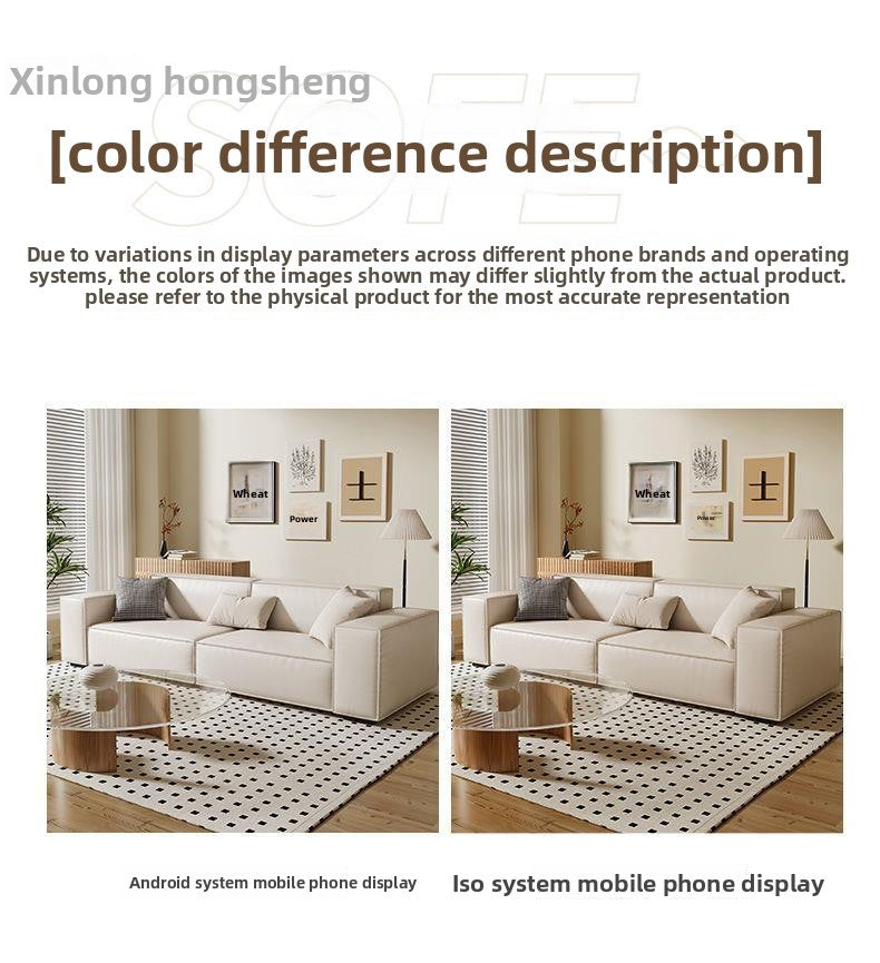 Minimalist Cream Style Tofu Block Sofa Living Room Simple Modern Straight Sofa Internet Celebrity Cat Scratching Leather Sofa