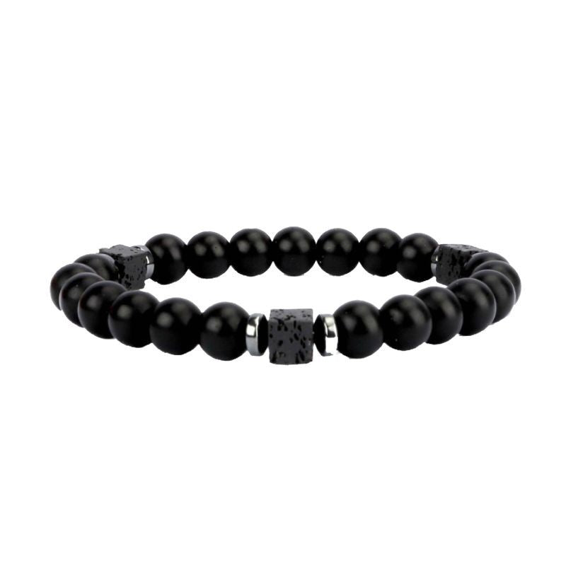 Father's Day Gift Bracelet Volcanic Stone Loose Beads Square Spacer Bracelet Men's Black Matte Agate Bracelet
