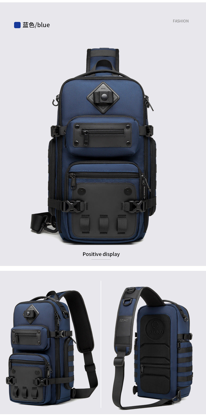 OZUKO Tactical Chest Bag Men's Crossbody Bag Shoulder Bag Men's Outdoor Sports Waterproof High-Quality Men's Bag