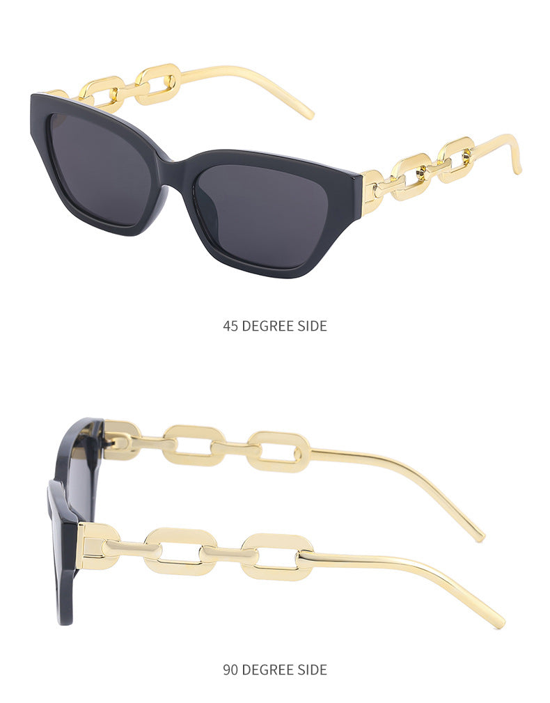 European and American Small Frame Cat Eye Sunglasses for Women, New High Altitude Style, Internet Celebrity Thick Chain Sunglasses, Trendy Women's Glasses Wholesale