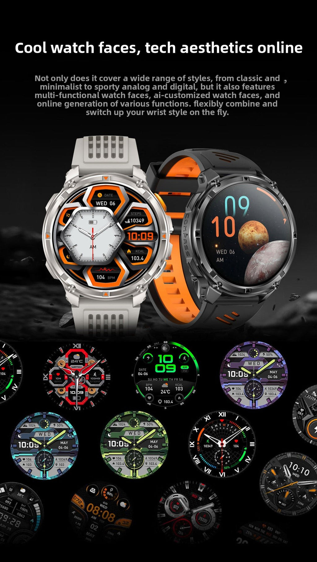 HT33Smart Watch Bluetooth Call True Heart Rate Step Count Sleep Monitoring Compass Deep Waterproof Sports Three-Proof